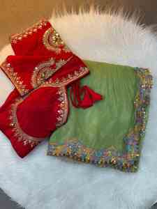 Soft Silk Ethnic Bandana Sabhya Sachi Design Sequins Embroidery Breathable Eco-Friendly Fully Stitched <b>Saree</b> <b>Blouse</b> for All - Product Image 3