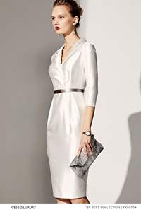 Robe décontractée en tissu sergé avec col en V longueur genou manches longues et anti-rides couleur unie - Product Image 4