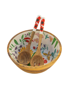 Bol en bois de forme ronde imprimé de fleurs vintage, bols de service à salade et riz pour bol de décoration d'intérieur - Product Image 3