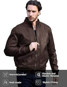 Chaqueta de Cuero Vacuno para Hombre, con Cuello Alto y Logotipo Frontal, Ecológica, Transpirable, de Secado Rápido, para Invierno - Product Image 4