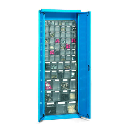 PICK wardrobe with "practibox" frame with blue doors and lock - 700x270x2000