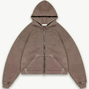 Custom Mens <b>Hoodie</b> 500 Gsm Blank Heavyweight Oversized French Terry Drop Shoulder <b>Cropped</b> Boxy Oversized Full <b>Zip</b> <b>up</b> <b>Hoodie</b> - Product Image 4