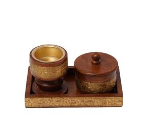 Quemador de Incienso de Madera Religioso, Ecológico y Duradero, Pintado a Mano con Diseño Amarillo, Quemador de Carbón Mubakhara Hecho de Madera de Mango - Product Image 5
