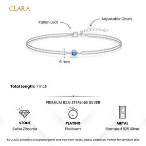 NOVAMART Fine Silver Sky Blue Solitaire Double Chain <b>Bracelet</b> Rhodium Plated Charm Trendy Religious Style Featuring Zircon Diamo - Product Image 5