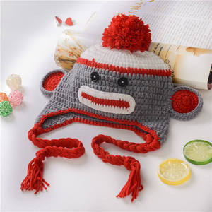 Chapeau singe en crochet fait main, mignon, pour nouveau-né garçon/fille, accessoires de photographie, bonnet animal en tricot tressé - Product Image 5
