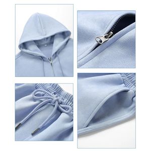 Abrigo básico de algodón 100% para mujer, pantalones, traje de moda con cremallera, sudadera Bomber con cintura alta elástica, patrón sólido - Product Image 4