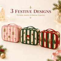 Trousse de maquillage de Noël, organiseur de cosmétiques de voyage avec porte-pinceaux, rangement pour bijoux, plusieurs compartiments, trousse de toilette pour femmes