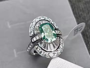 925 Sterling Silver Women's Wedding <b>Ring</b> with Original 4ct Moissanite Ocean Blue Elongated Cushion Cut Diamond Shape - Product Image 5