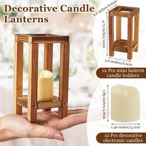L'ensemble de 8 lanternes à bougies en bois comprend 4 centres de table rustiques pour les tables de la ferme et 4 bougeoirs en bois sans flamme. - Product Image 2
