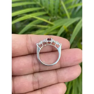 925 Silver Oval Garnet Ring Fine Jewelry for Men Wedding or Engagement Bezel Setting Elegant Number Pattern - Product Image 1