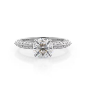 Anillo de compromiso con diamante cultivado en laboratorio de 1 quilate, talla brillante redonda, con banda de corte de cuchilla, pulido, oro macizo de 14K, engaste de púas, producto práctico - Product Image 3