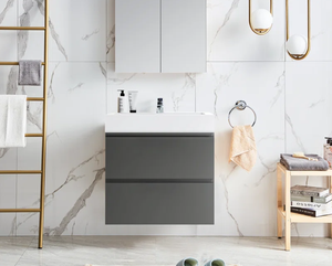 Meuble-lavabo de salle de bain moderne à grande capacité, résistant à l'humidité, en mélamine, avec plan de travail en marbre, facile à nettoyer, rangement moderne pour salle de bain - Product Image 3