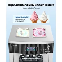 Machine à crème glacée commerciale 2200W, 3 saveurs, sur pied, pour glace molle, 2 bacs de 6L, rendement 20-28L/H, en acier inoxydable