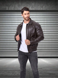 Venta caliente chaqueta de negocios color sólido chaqueta popular motocicleta hombres chaquetas de cuero marrón - Product Image 4