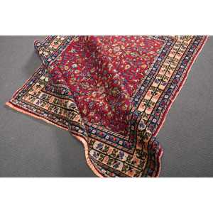Turkish Vintage Rug, 3.5x4.2 ft Rug, <b>Red</b> Blue Moroccan <b>Wool</b> Rug - Product Image 4
