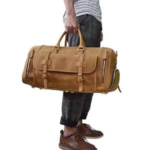 Sac de voyage en cuir de marque privée personnalisée de haute qualité Hommes Femmes Valise De Voyage Sac polochon avec compartiment à chaussures - Product Image 1