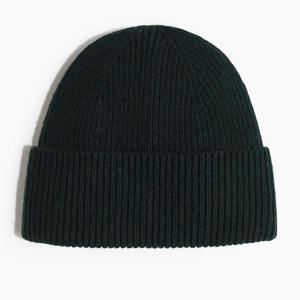 Chapeau en tricot côtelé kaki foncé avec logo personnalisé, dernier design, mélange de laine chaude avec bord retroussé, chapeau et bonnet - Product Image 5