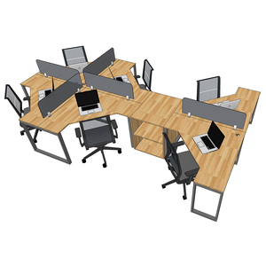 Contemporary 6-Piece Wooden Cluster <b>Desk</b> Module with Rubberwood <b>Shelf</b> & Iron Legs (Assembly Required) - Product Image 5