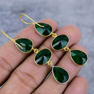 Cromo diópsido pera y forma ovalada piedra preciosa 925 plata esterlina chapado en oro adjuntar pendientes de alambre pendientes exclusivos regalos para ella - Product Image 4