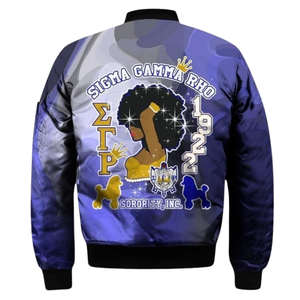 Veste bomber en satin Sigma Gamma Rho SGRho 1922 bleu or lettres grecques varsity sororité vêtements d'extérieur pour femmes - Product Image 2