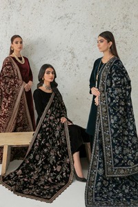 Brand New Goodshopping Women's Breathable Elegant Polyester Velvet <b>Shawl</b> Solid Pattern Zari Embroidery Shimmer <b>Sequins</b> Indian - Product Image 4