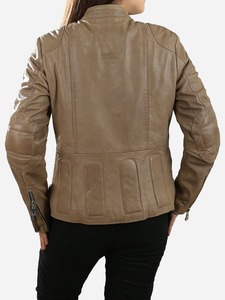 Venta al por mayor señoras chaqueta de la motocicleta de cuero de piel de oveja genuina recortada estilo bombardero de moda Primavera chaqueta de cuero real - Product Image 2