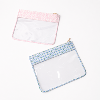 Pochette de rangement transparente pour projets de broderie au point de croix, motif floral bleu, avec panneau de présentation pour outils de rangement sur toile, 14x11 pouces