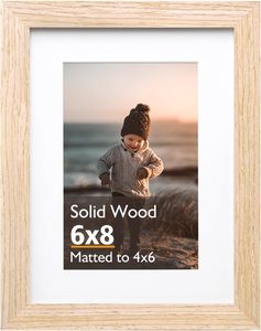 KINLINK Natural Solid Wood Picture <b>Frame</b> Acrylic Plexiglass 4x6/6x8 Mats Rustic Style Tabletop <b>Wall</b> Mounting 1 Pack UV Printed - Product Image 1