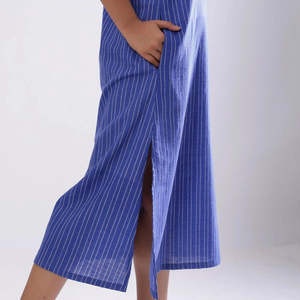 Femmes d'été femmes nouveau bohème sans manches bleu meilleur design robe de plage licou fendu genou longueur lin longue robe de plage - Product Image 5