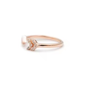 Señoras 14K oro rosa delicado compromiso boda anillo flecha deconstruido pavé diamante cóctel anillo laboratorio cultivado perla joyería fina - Product Image 3