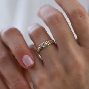 Anillo de banda de articulación de punto único 14K oro sólido cuadrado apilable corte redondo anillo de diamante cultivado en laboratorio banda de boda regalo de aniversario joyería - Product Image 5