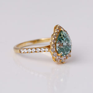 Anillo de compromiso elegante de plata chapada en oro de Ley 925 para mujer, Diamante de corte de pera azul, ajuste de Halo clásico, laboratorio de diamantes creado - Product Image 2