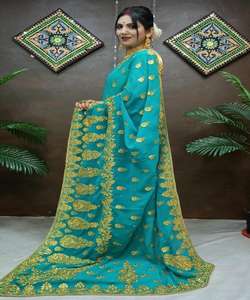 La última ropa hermosa e informal, Sari estampado de seda con pieza de blusa, ropa de mujer india, Sari, precio bajo, venta al por mayor, ropa de Surat - Product Image 3