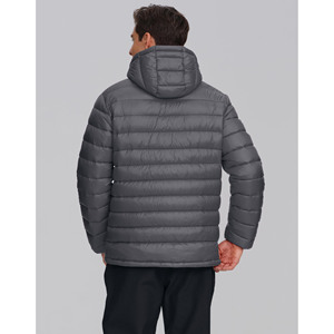 Men's Winter Custom Design Stand Collar Hooded Puffer <b>Jacket</b> with Front Logo Printing Waterproof & Breathable Outerwear - Product Image 6