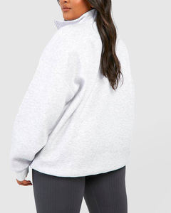 Custom High Quality Autumn Winter Acid Wash Printed Streetwear Half Zipper Thick <b>Fleece</b> Sweatshirt Wholesale Light <b>Grey</b> Baggy - Product Image 2