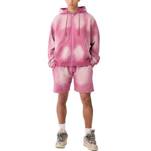 Very Stylish Two Piece <b>Jogger</b> Shorts Set Acid Wash Sun Faded Long Sleeve Men's Zipper Hoodies <b>Oversized</b> Shorts Tracksuit Set - Product Image 4
