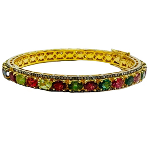 Bracelet de fiançailles de style vintage en argent sterling 925 multi-tourmaline diamant naturel plaqué or bracelets et bracelets en diamant - Product Image 1