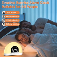 Jam Alarm Huayang 135W Sunrise Wake up Alarm Clock dengan Lampu Malam yang Dapat Diredupkan, Dua Alarm, Fungsi Snooze, dan Daya USB untuk Meja Samping Tempat Tidur