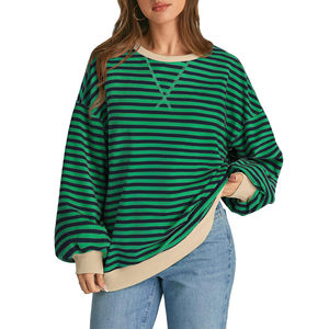 เสื้อสเวตเชิ้ตแขนลายทางแฟชั่นสำหรับผู้หญิง ขายส่ง เสื้อกันหนาวผ้าฟลีซอุ่นสบาย สไตล์ลำลอง สีพื้น ผ้าถัก แบบมีฮู้ดสำหรับผู้หญิง - Product Image 1