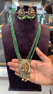 Conjunto de collar y colgante de cuentas multihebra hecho a mano con Lord Krishna Brass, joyería artística de piedras preciosas para mujeres y niñas - Product Image 4