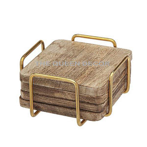 Ensemble en bois de quatre sous-verres avec support en fer Taille et formes personnalisées Sous-verre en bois à un prix abordable - Product Image 1