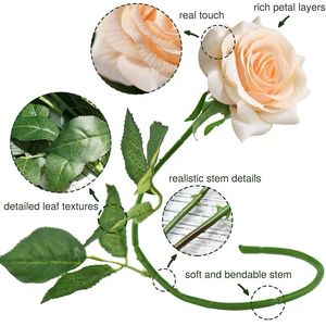 5つの茎のパックリアルタッチアプリコットローズシルク造花花びら新鮮なバラのように感じて見える結婚式のブライダルの家の装飾