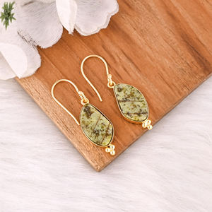 Custom Logo Gold Plated Brass Green Opal Gemstone Gold Plated Earrings <b>Customized</b> <b>Jewelry</b> High Quality Brass Earrings - Product Image 2