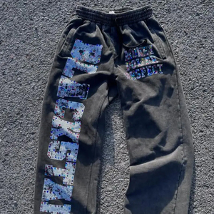 Ensemble de pantalons de survêtement à capuche surdimensionnés en éponge française personnalisée 100% coton avec strass Survêtement Boxy zippé pour hommes - Product Image 5