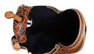 Selle Western pour cheval en cuir véritable de qualité supérieure avec arceau en fibre et bois, quincaillerie en acier inoxydable et laiton pour le barrel racing et l'équitation - Product Image 6