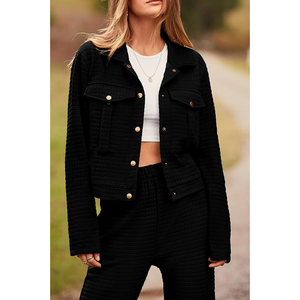 Survêtement pantalons longs ensemble décontracté à manches longues boutonné veste poches femmes 2025 hiver 2 pièces coton tenue - Product Image 5