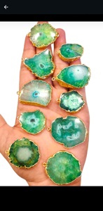 Colgante de piedra curativa de ágata de cristal Natural colorido piedra áspera conector chapado en oro pulsera DIY collar accesorio de joyería, - Product Image 4