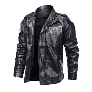 Veste bomber en cuir véritable noir pour homme avec col rabattu élégant - Product Image 6