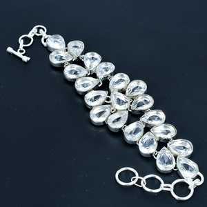 Bracelet réglable pour femme fait à la main en argent sterling 925 topaze blanche bracelets porte-bonheur à la mode cadeau de pierres précieuses en laiton - Product Image 1