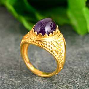 Hot Selling Amethyst Gemstone Brass <b>Ring</b> in 925 Sterling Solid <b>Silver</b> Plated and Gold Plated Beautiful Cabochon <b>Stone</b> <b>Ring</b> - Product Image 3